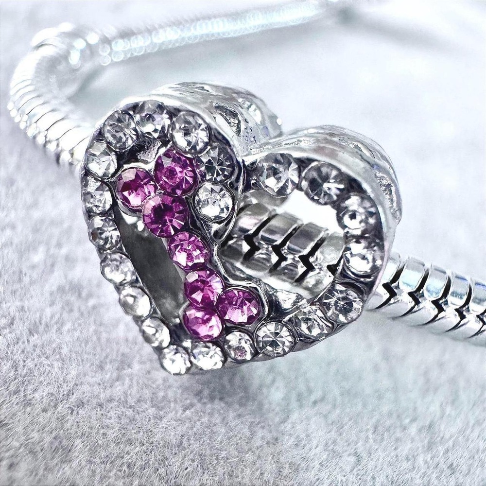Heart Shaped Pink Puppy Bone Charm Dog Jewelry fits PANDORA
